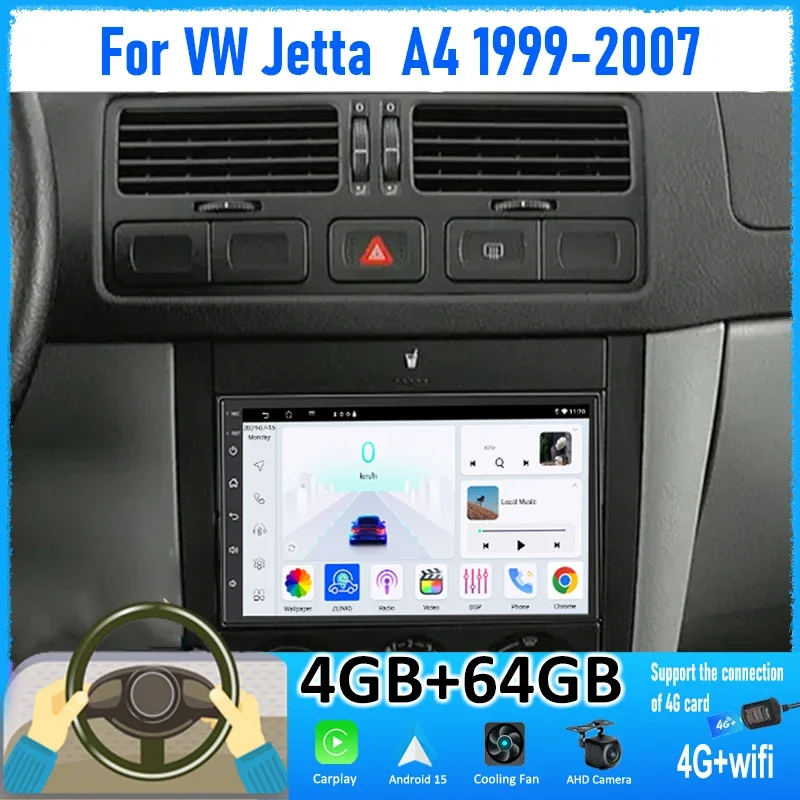 For VW Jetta A4 1999-2007 2 Din 7 Inch Android 15 Car Radio Wireless CarPlay GPS Navigation Touch Screen Multimedia Player
