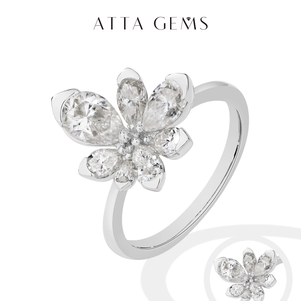 

ATTAGEMS Luxury Moissanite Ring 925 Sterling Silver Flower Finger Rings Romantic Girls Ring Women Jewelry Trend Birthday Gift