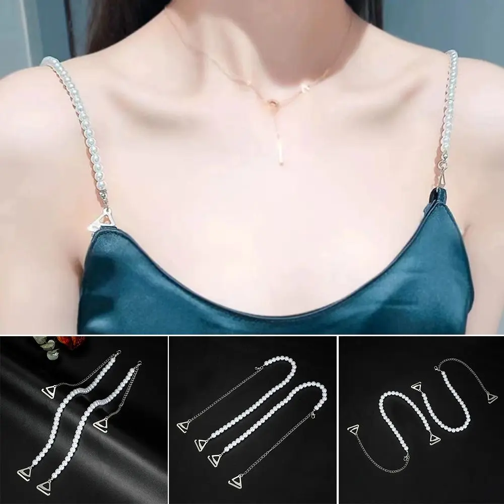 عدم الانزلاق اللؤلؤ أشرطة حمالات الصدر مثير خارج على الكتف للإزالة الملابس الداخلية حزام الكتف الزخرفية قابل للتعديل أشرطة حمالات الصدر استبدال #4