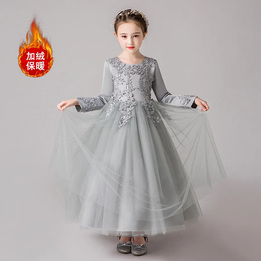 Winter blau weiß rosa Champagner Satin Kinder Junior Prinzessin Blumen mädchen Kleid Geburtstag Hochzeits feier wasser lösliche Spitze Kleid