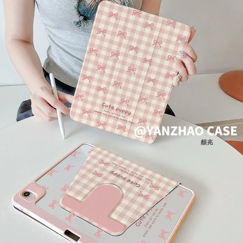 

Розовый клетчатый чехол-подставка Y2K с бантом для iPad Pro 11, 12.9, 13, 8.3, M4, M5, 9.7, 10.2 (5/6/7/8/9/10/11 поколений), Mini 6, 7, Air 5, 6