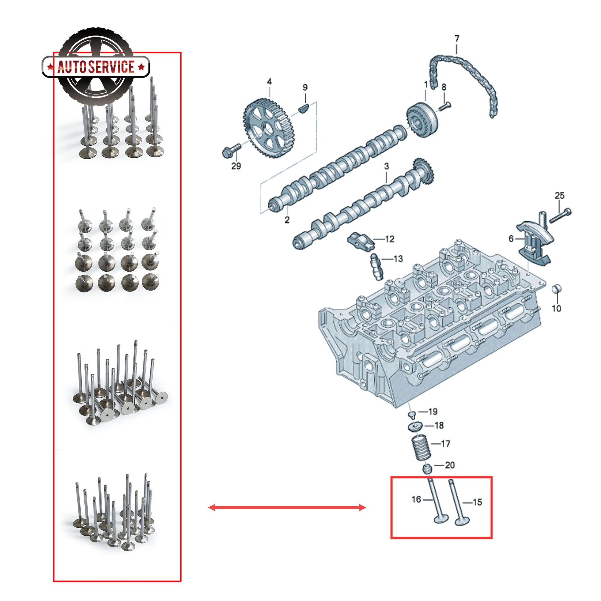 

06D109611H 06D109601M Intake and Exhaust Valve Set For Audi A3 A5 Quattro TTS Coupe VW Golf EOS Skoda Octavia Seat