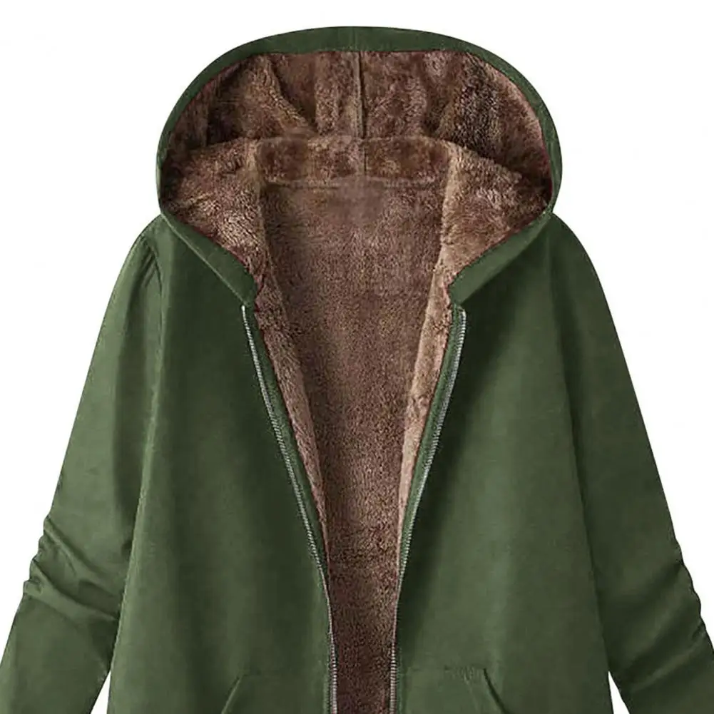 

Женское пальто с капюшоном на флисовой подкладке, повседневное, на молнии, длинное, утепленное, зимнее, теплая флисовая куртка с карманами