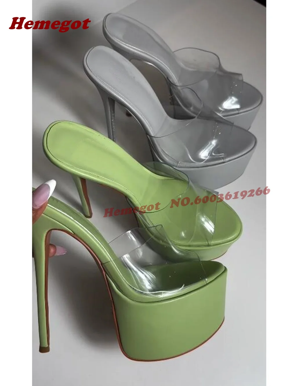 

Green Clear Pvc Platform Slippers Peep Toe Slip On Stiletto High Heels Women's Slippers Outside Summer Runway Shoes Luxury 2026