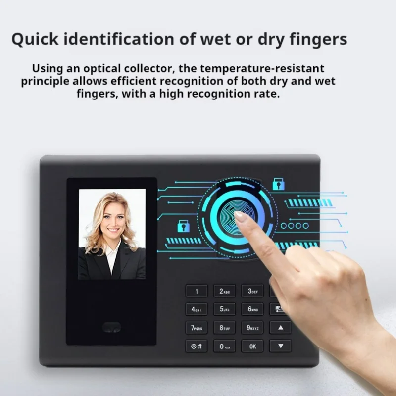 

Машина для штамповки посещаемости, распознавание отпечатков пальцев и лица, 25, дисплей иностранного языка, штамповочная машина, вход