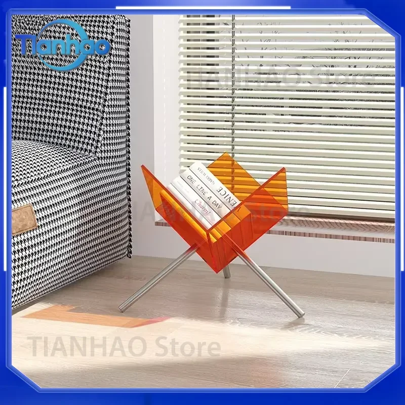 Stainless Steel Acrylic Bookshelf for Creative Multifunctional Organizer for Bedside Sofa and Living Room Modern Fashion