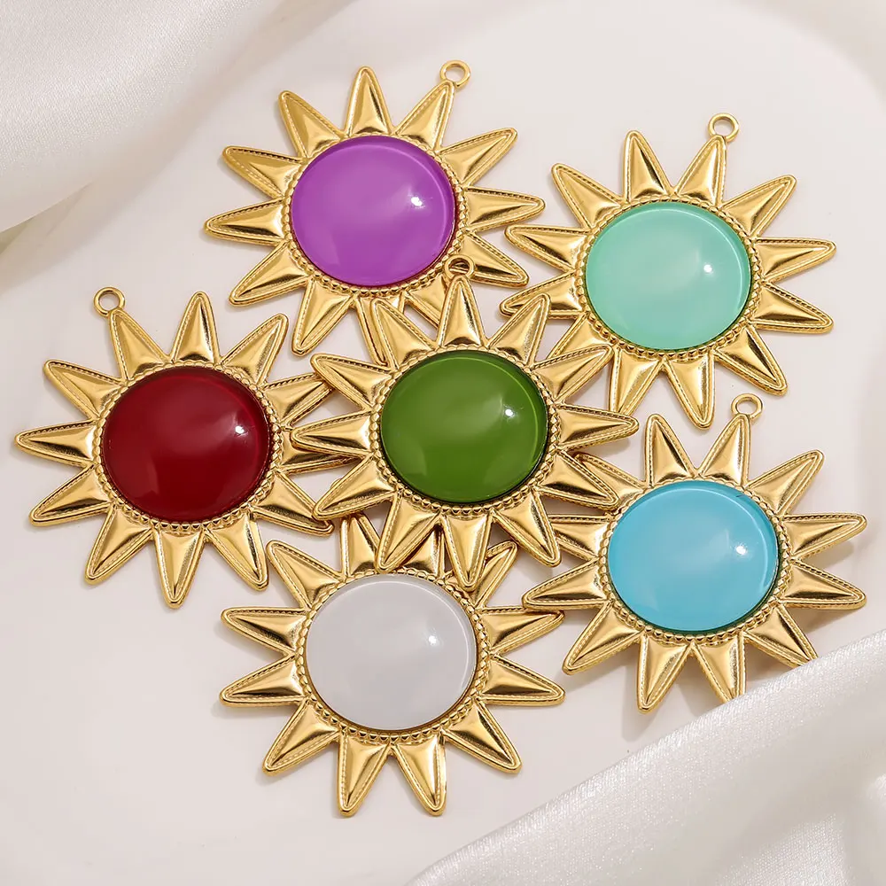 

1PCS Stainless Steel Charms Big Sun Gold Plated Pendant Accessories Resin Cabochon Inset DIY Necklace Jewelry Making Connector