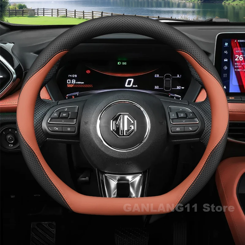 

Leather Car Steering Wheel Cover For MG5 MG3 ZS HS 2023-2025 Anti-slip Breathable Auto Steering Wheel MG5 Accessories