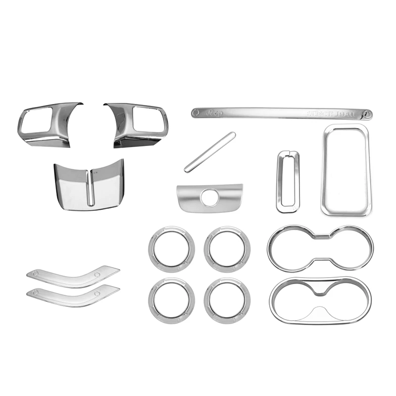 

for Jeep Wrangler JK 2011-2017 Door Handle Cup Cover Steering Wheel Center Console Interior Trim Kit 16Pcs, Silver