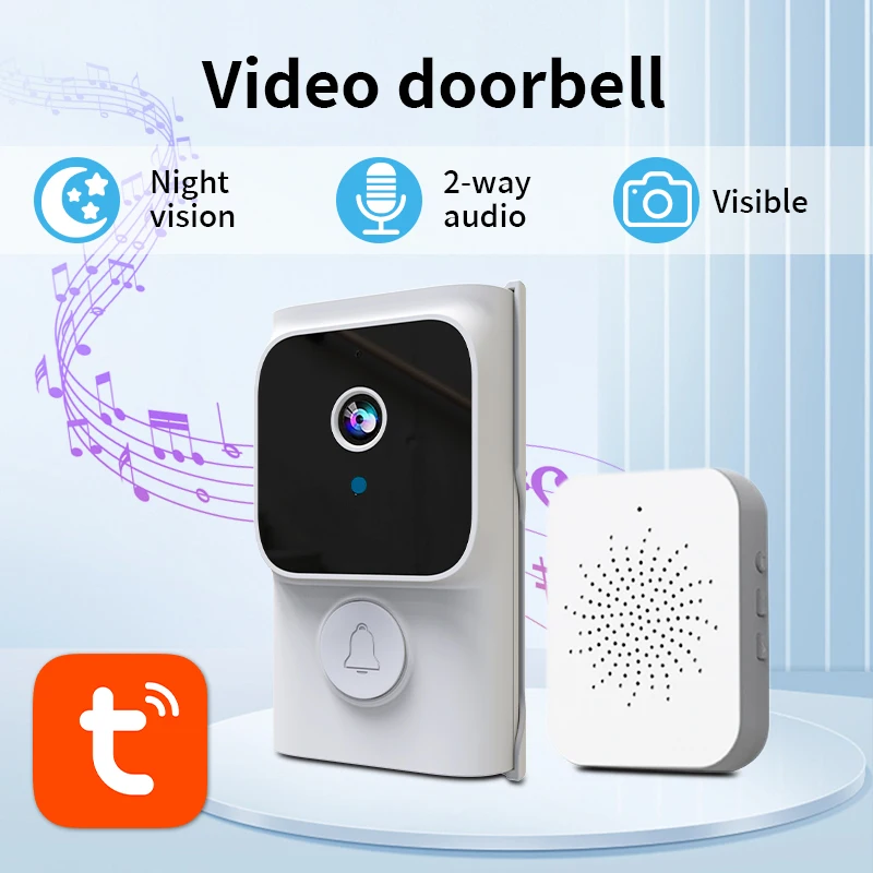 Tuya APP รีโมทคอนโทรล WIFI Wake-up Doorbell Intercom โทรศัพท์ประตูวิดีโอกดเพื่อพูดคุยยินดีต้อนรับ CHIME ประตูกล้อง