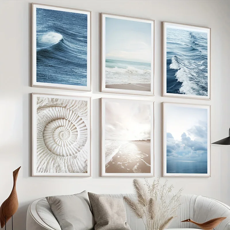 Blue Ocean Waves Beach Canvas Painting Nordic Natural Scenery Print Posters for Modern Living Room Bedroom Wall Art Home Decor