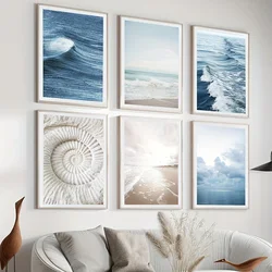 Blue Ocean Waves Beach Canvas Painting Nordic Natural Scenery Print Posters for Modern Living Room Bedroom Wall Art Home Decor