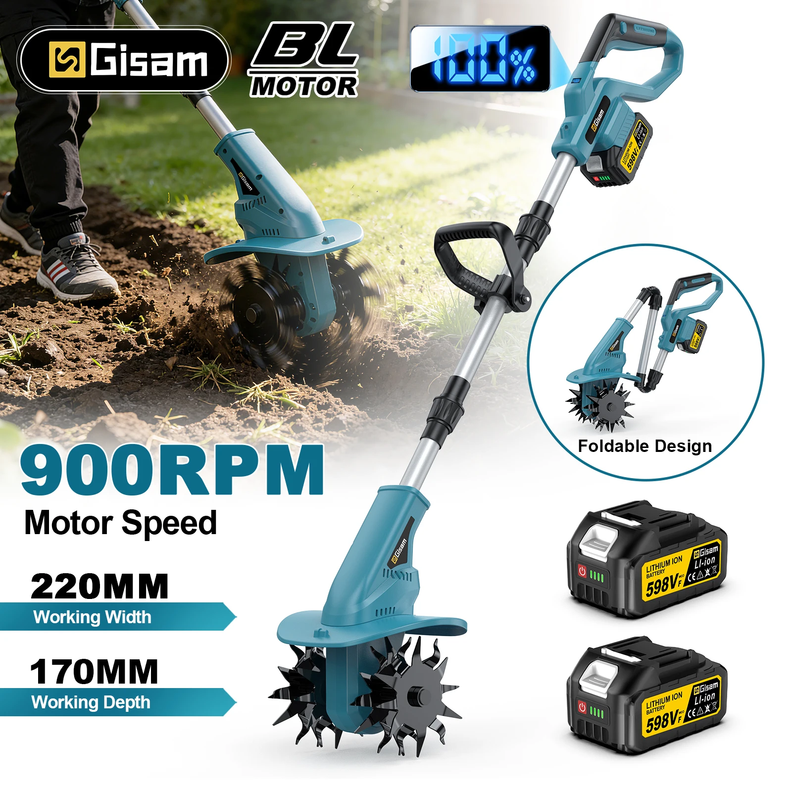 Cultivateur électrique sans balais Gisam, tondeuse à gazon, motoculteur pour la culture du sol, outil de jardinage rotatif, compatible avec la batterie Makita 18V.