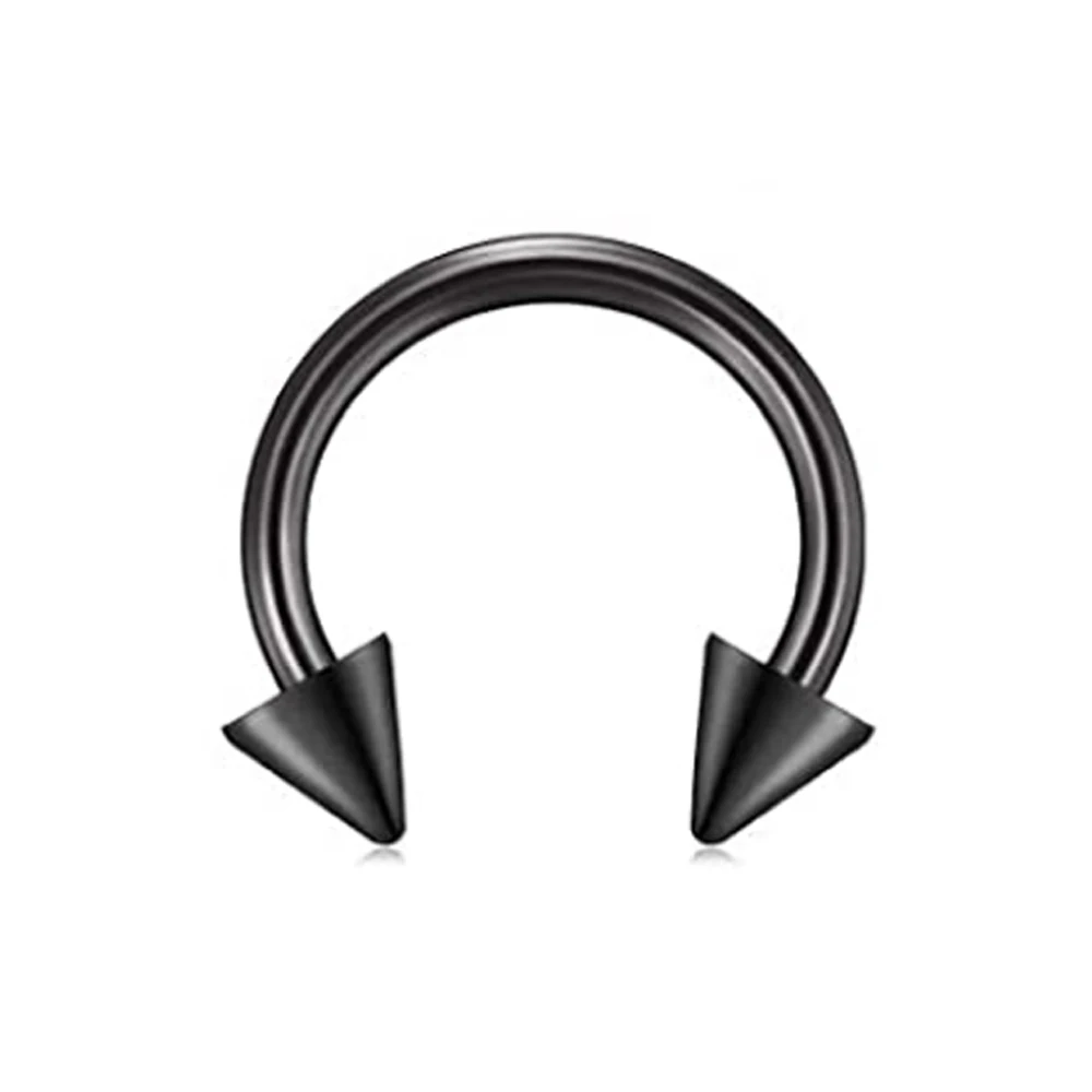 8pcs 16g Horseshoe Ring Circular Barbell Cartilage Hoop Septum Nose Lip Eyebrow Spider Bite Tragus Black Spike Ear Pick Size
