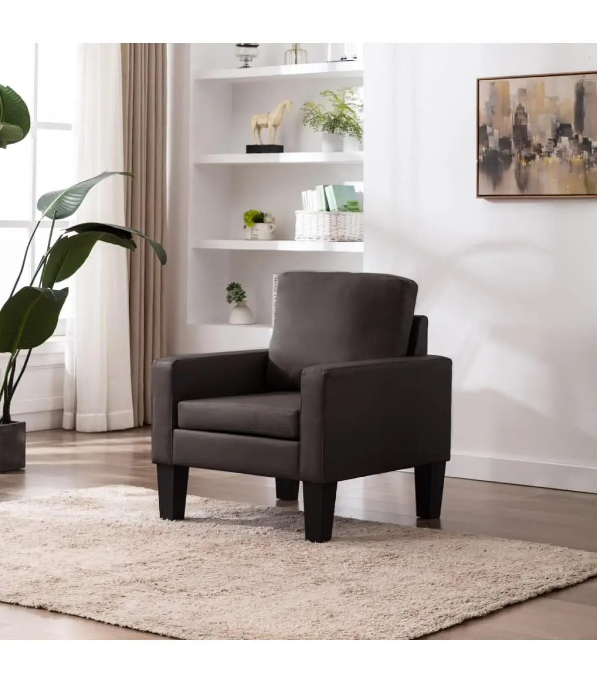 Brown synthetic leather armchair