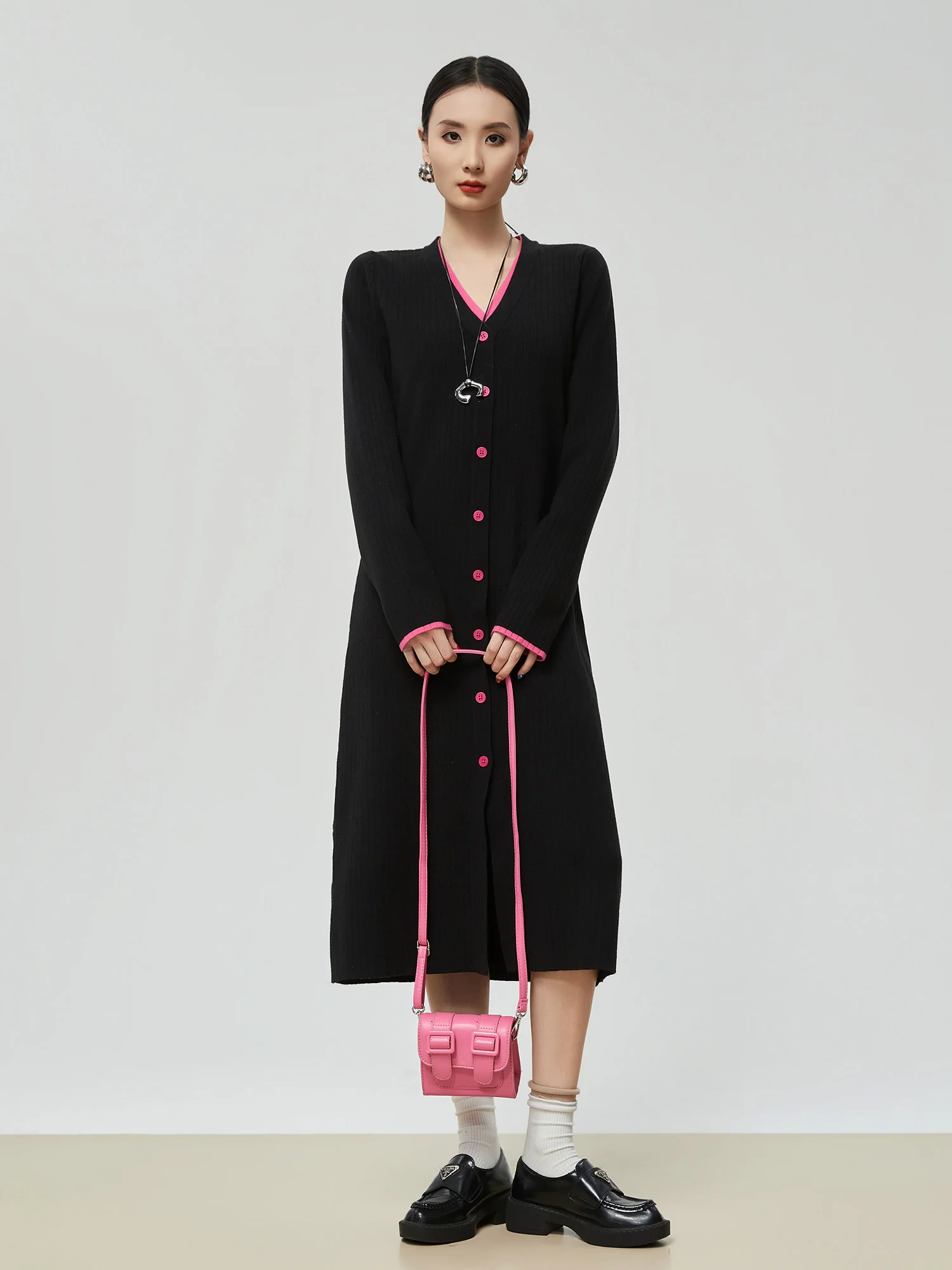 Loose V-Ne Long Sve Knitted Dr Women's Casual Sle Color Blo Base Layer Sweater Dr Autumn Season Polyester Fiber