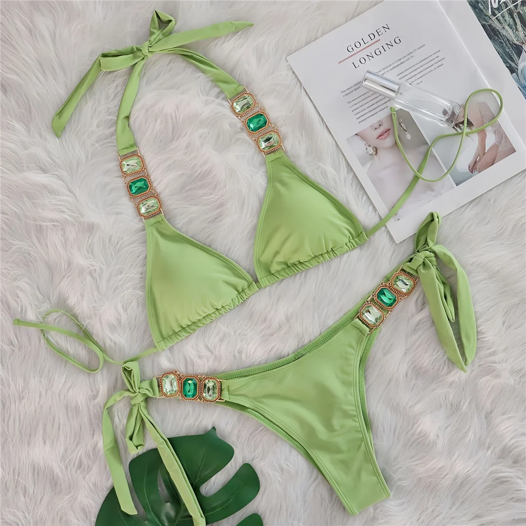 10 Farben Diamant-Strass-Steine Neckholder-Bikini Damen-Badebekleidung Zweiteiliger Bikini-Set Badeanzug Badebekleidung V6194 – Detail 11