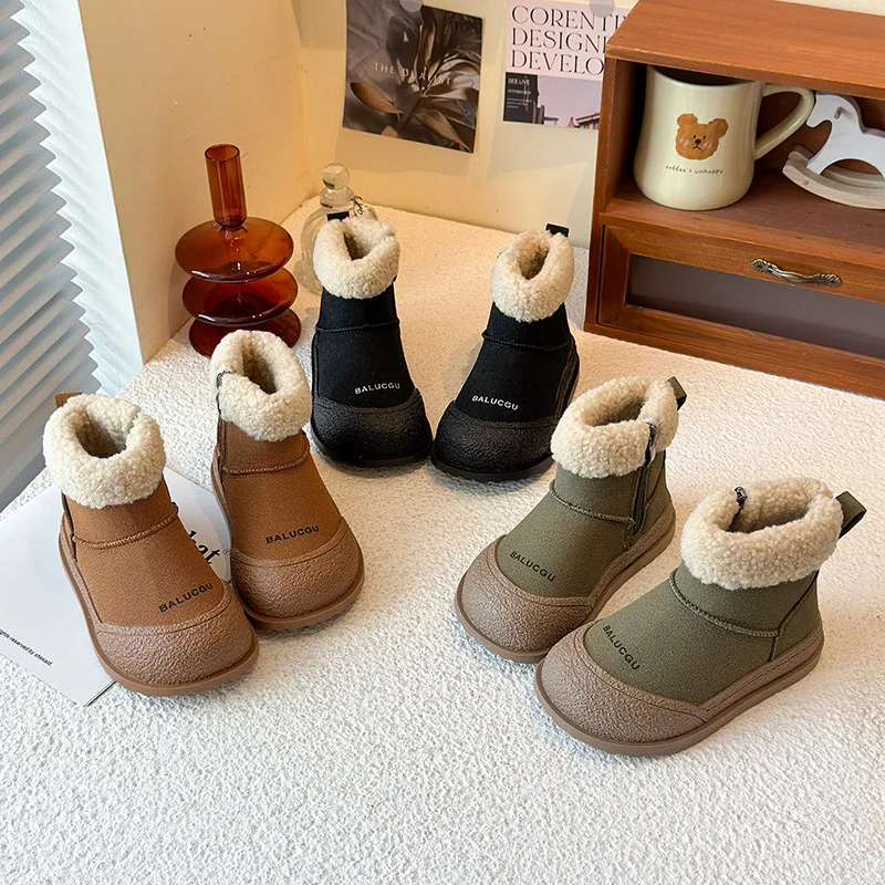 

2026 плюшевые зимние ботинки для девочек, теплые хлопковые ботинки на платформе с флисовой подкладкой, ботильоны в винтажном нишевом стиле, модные зимние ботинки