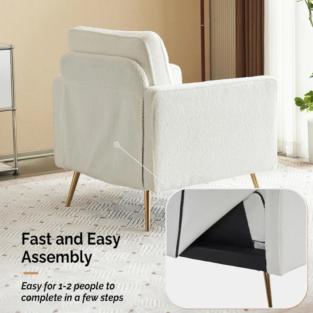 كرسي أريكة خلفي معنقدة باللون الأبيض لغرفة المعيشة وغرفة النوم - كرسي شيربا مريح للقراءة والاسترخاء