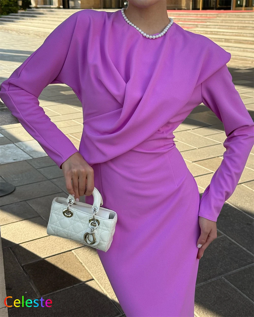 Gaun Malam Jersey Ungu Fashion Putri Duyung Kustom Gaun Homecoming Lengan Panjang Leher-o Klasik Gaun Homecoming Modern Vestido De Festa