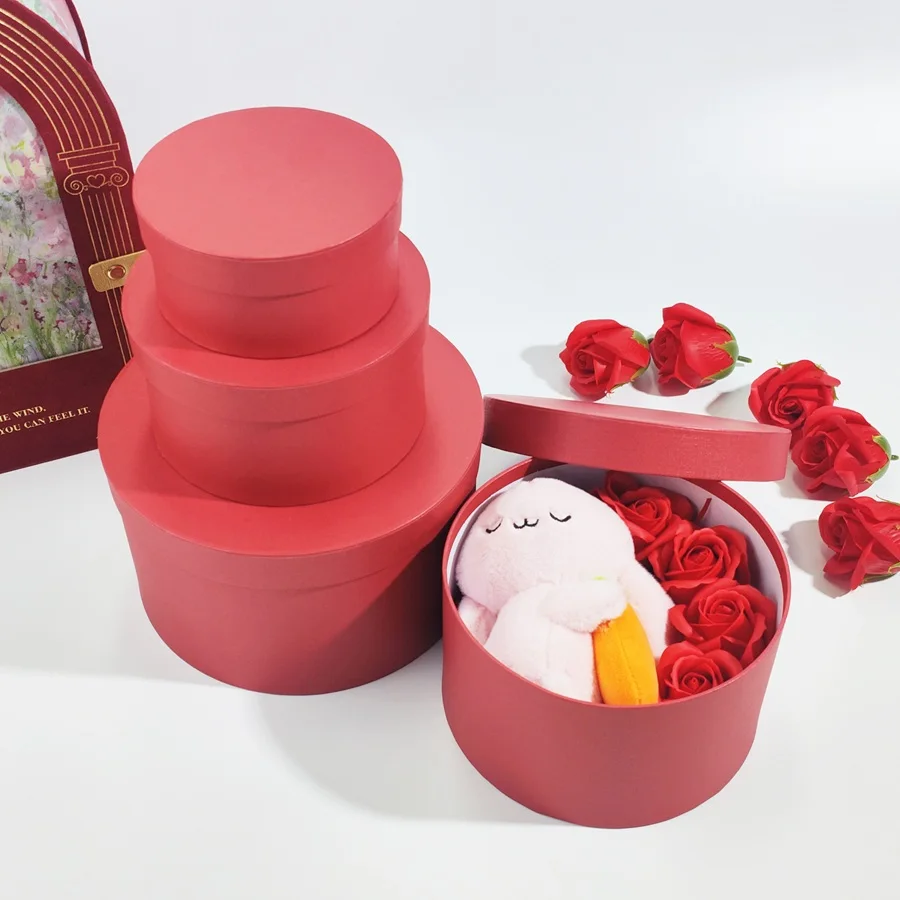 

4Pcs Rose Flower Box Round Gift Boxes Wedding Party Rose Flower Packaging Decoration Valentine's Day Gifts Storage Flower S017