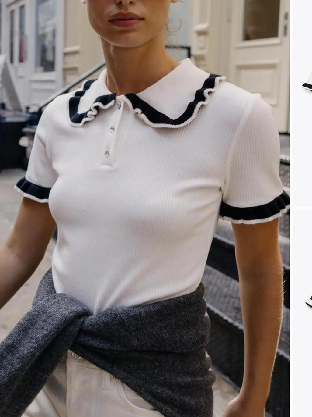 Wczesna Jesień irt Ne T-irt Biżuteria Guzikowe Szwy Detale Warstwowe Ozdobne Pracowanie z Guzikami Magazyn ip