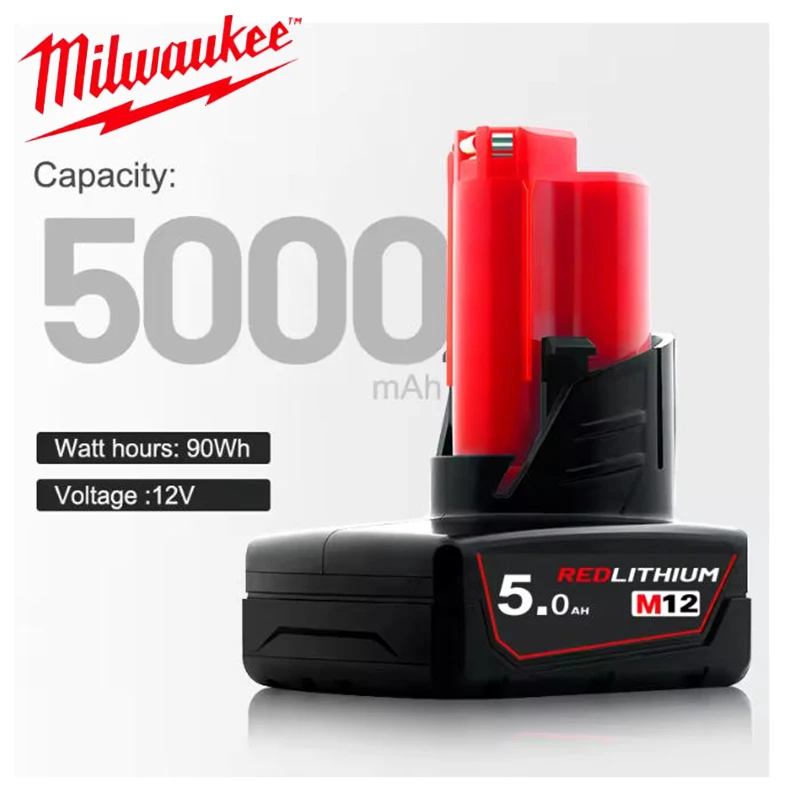 

Milwaukee M12 lithium battery 12v 5Ah Rechargeable Battery XC Cordless Tools 48-11-2402 48-11-2411 48-11-2401 MIL-12A-LI
