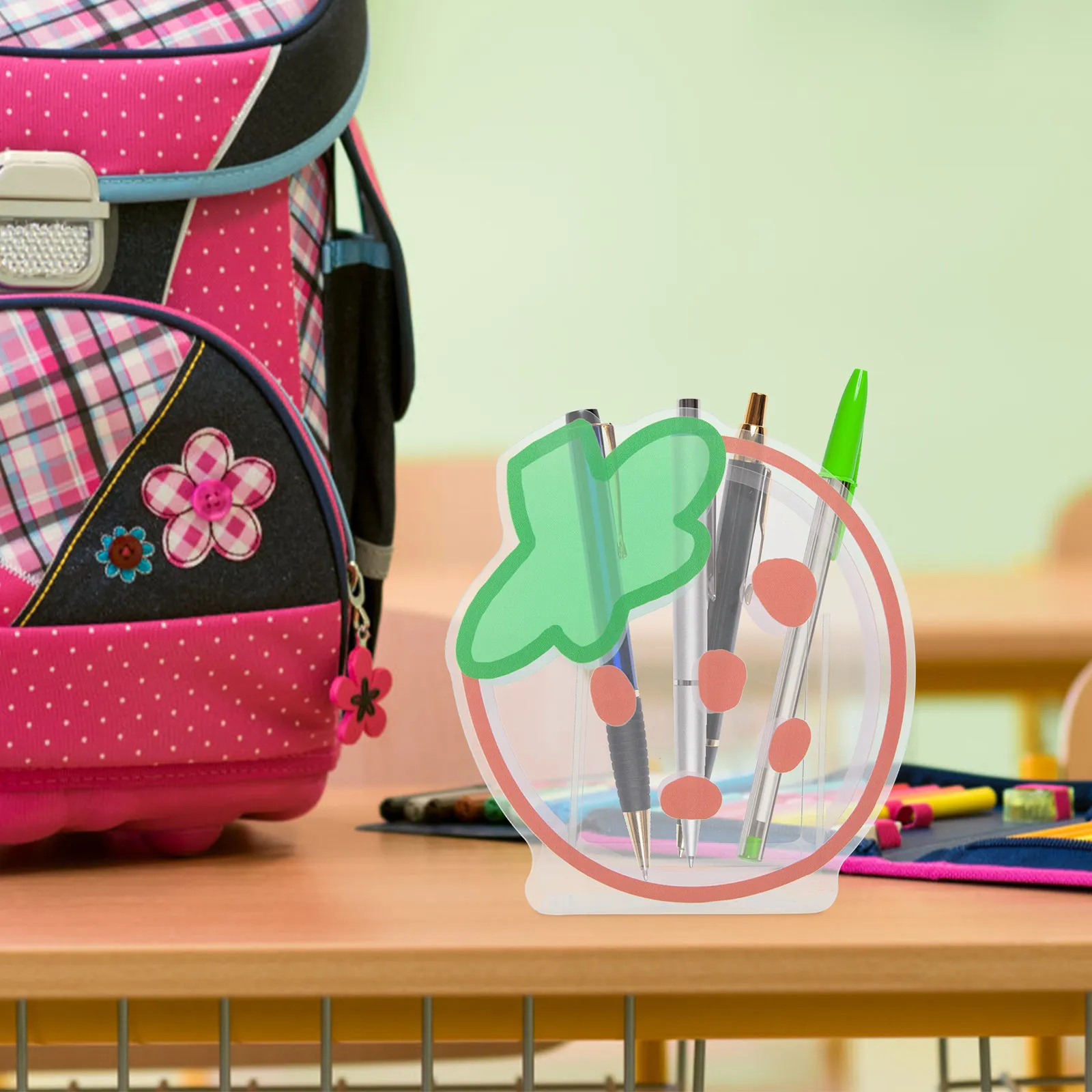Acrylic Pen Holder Clear Pencil Container Brush Holder Kawaii Desk Decor Lovely Stationery Organizer Desktop Storage Bucket
