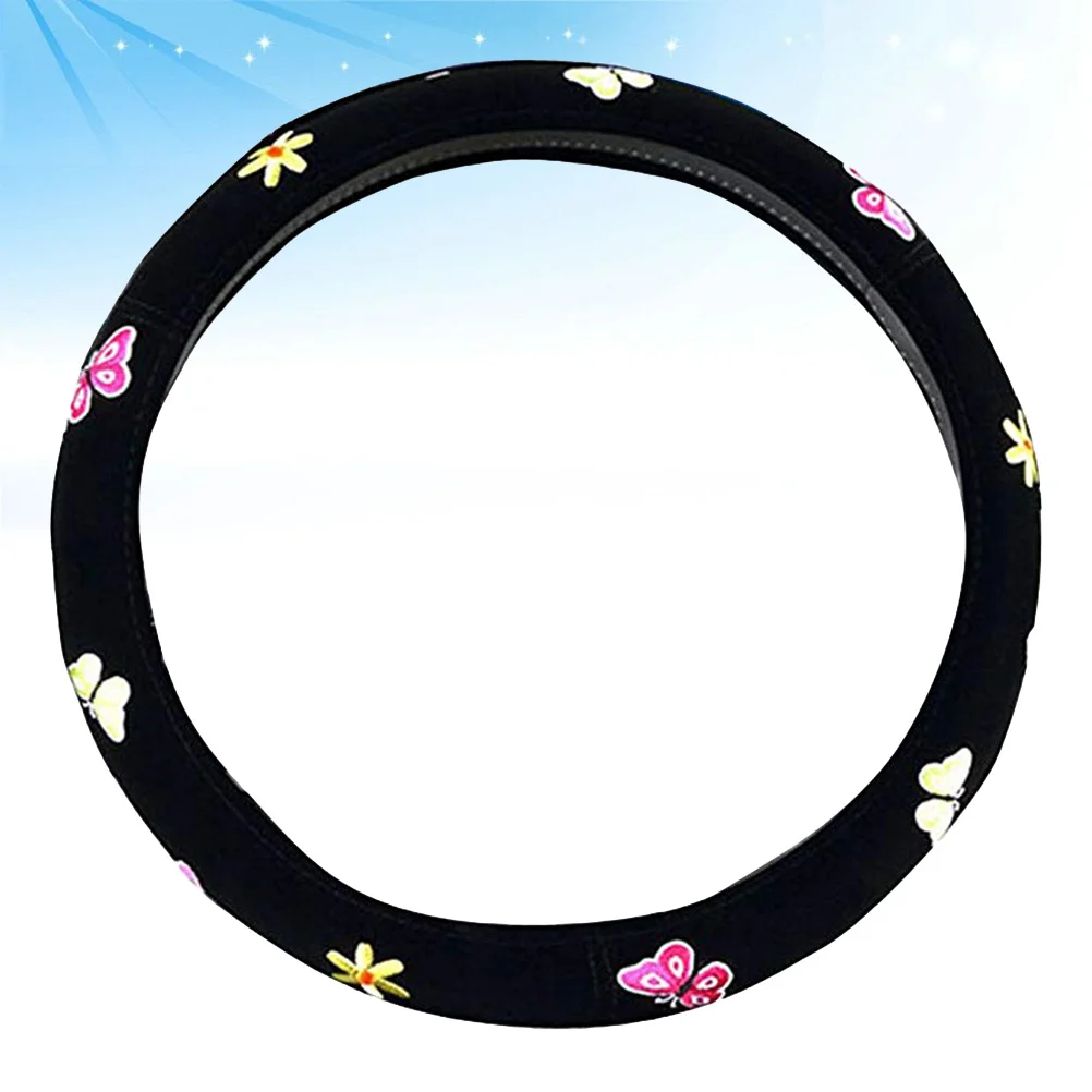 

Steering Wheel Cover Butterfly Embroidery For Women Auto Car Decoration Slip-On Universal Fit Comfort Grip Protection Hot Cold