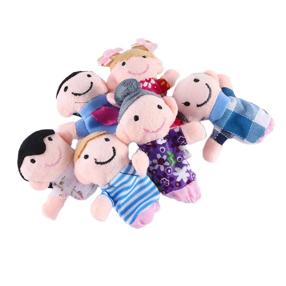 6 pçs/lote brinquedo educativo meninos meninas brinquedos crianças presentes dos desenhos animados boneca fantoche de mão brinquedos de pelúcia dedo boneca família fantoches de dedo conjunto