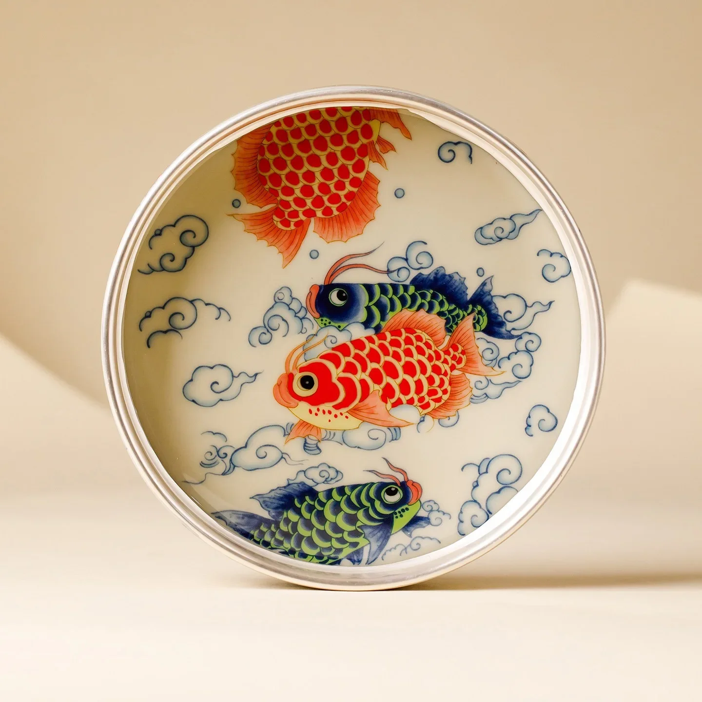 Hand-plated 999 Silver Cloud Carp Changle Pot Bearing Teacup Pad TeaSet Accessories Premium Dry Brewing Tray Refreshment TeaTray