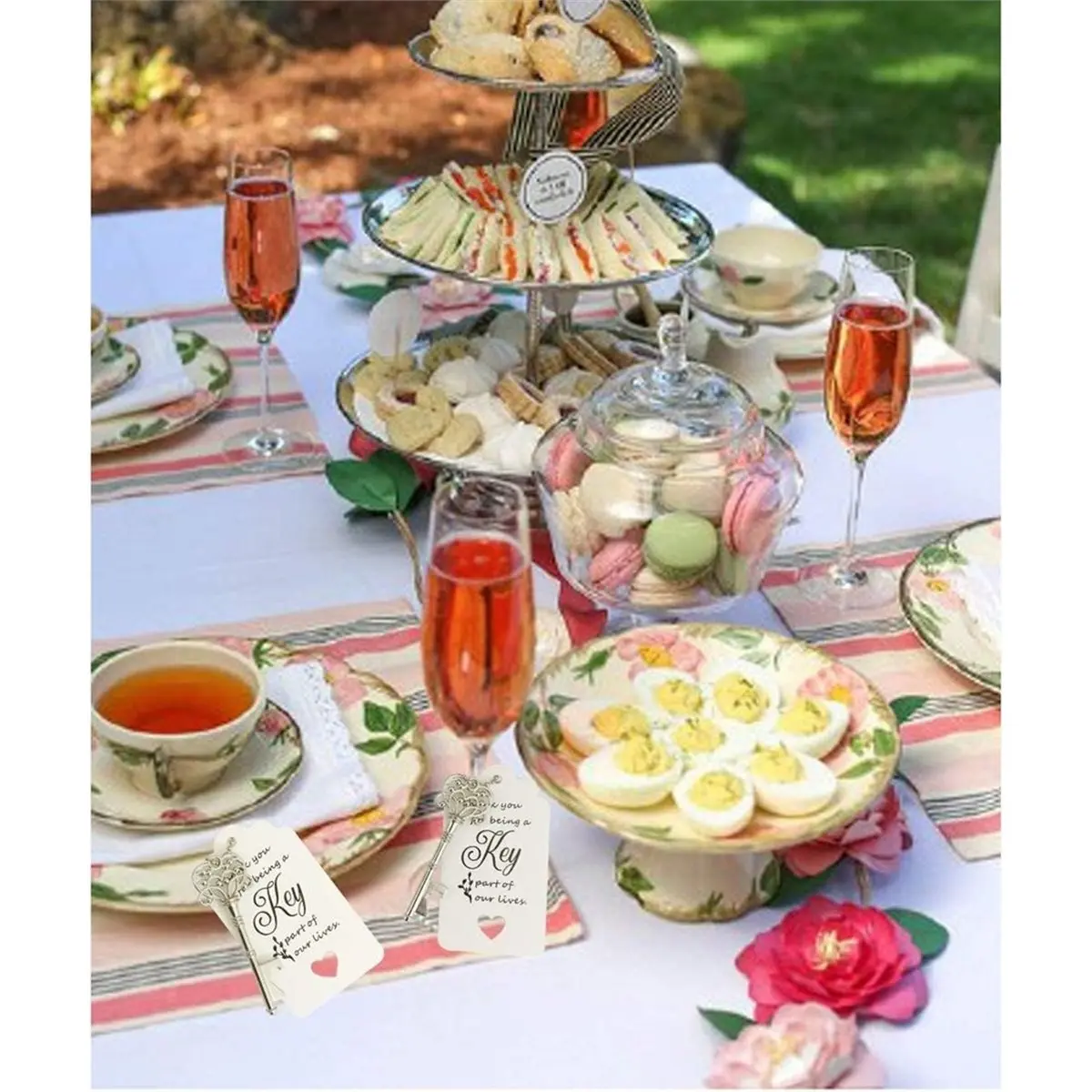 1set Vintage-Style Key Bottle Opener Wedding Favor Set (Includes Place/Thank-You Cards & Chains)