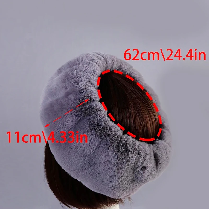 Winter Thick Furry Hairband Fluffy Russian Faux Fur Women Girl Fur Headband Hat Winter Outdoor Earwarmer Ski Hats Leopard 62cm