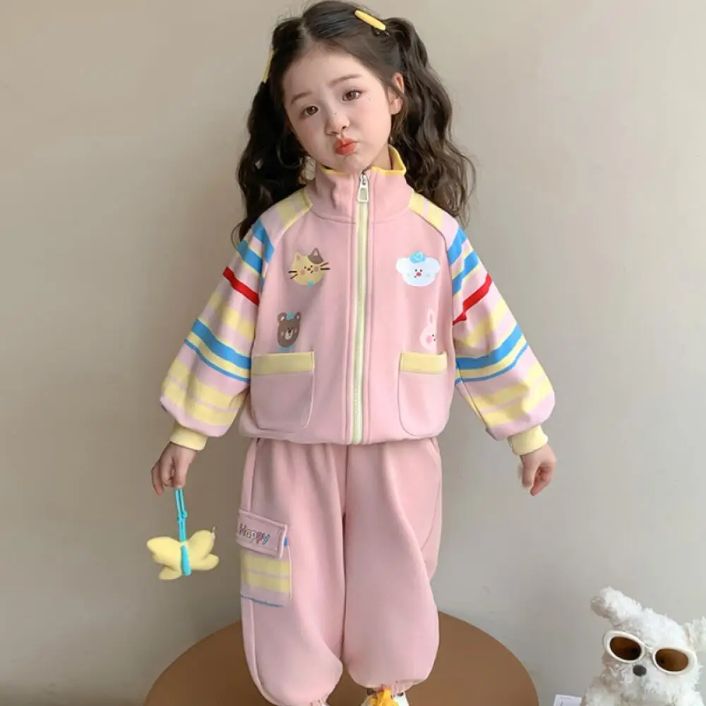 

Kawaii Girl Fashion Sports Shirt Pants Set Student Spring Autumn Casual Coat Tops Long Pants 2-Piece Set Children's Clothing New