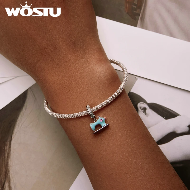 WOSTU 925 Sterling Silver Colorful Sewing Machine Charm Bead Pendant Fit Original Bracelet Necklace For Women Jewelry CQC2224