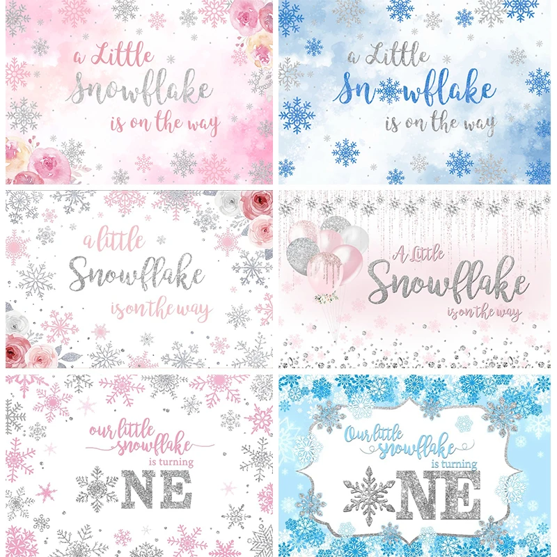 

A Little Snowflake is on the Way Banner Backdrop Personalized Baby Shower Party Decorations 1st Birthday Photo Background Cloth