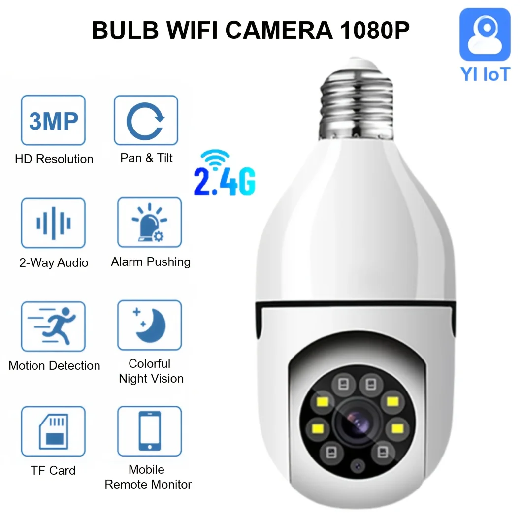 كاميرا YI IoT 1080P Bulb Light تتبع تلقائي، كشف الشخص، رؤية ليلية بالأشعة تحت الحمراء 1080P