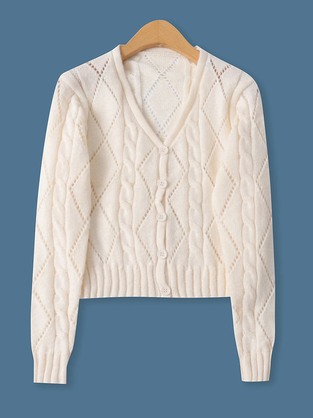 

Женский ажурный вязаный кардиган Slim Fit Long Sve на одной пуговице, осеннее новое поступление, модный свитер