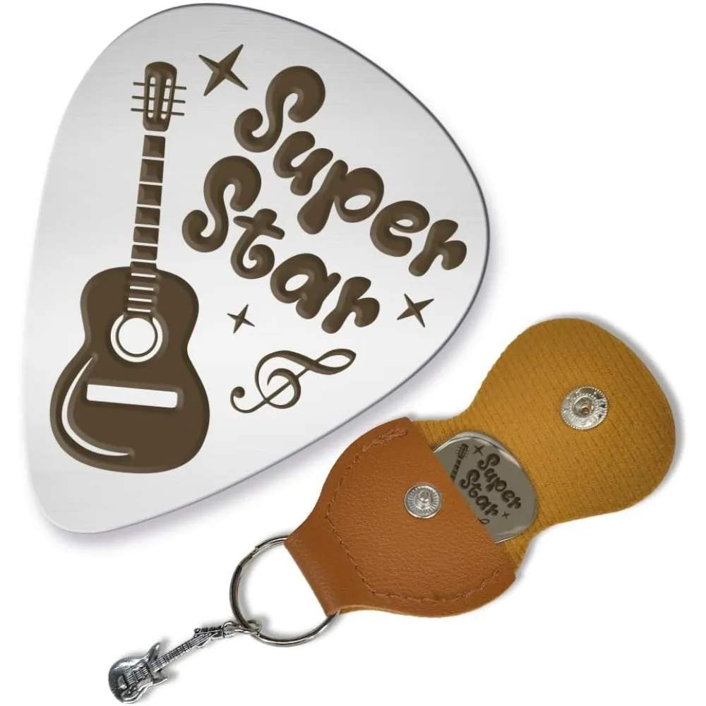 1 Pc Stainless Steel Guitar Pick Personalized Guitar Picks Plectrums with Case Super Star Bass Rock Pick Musical Instrument