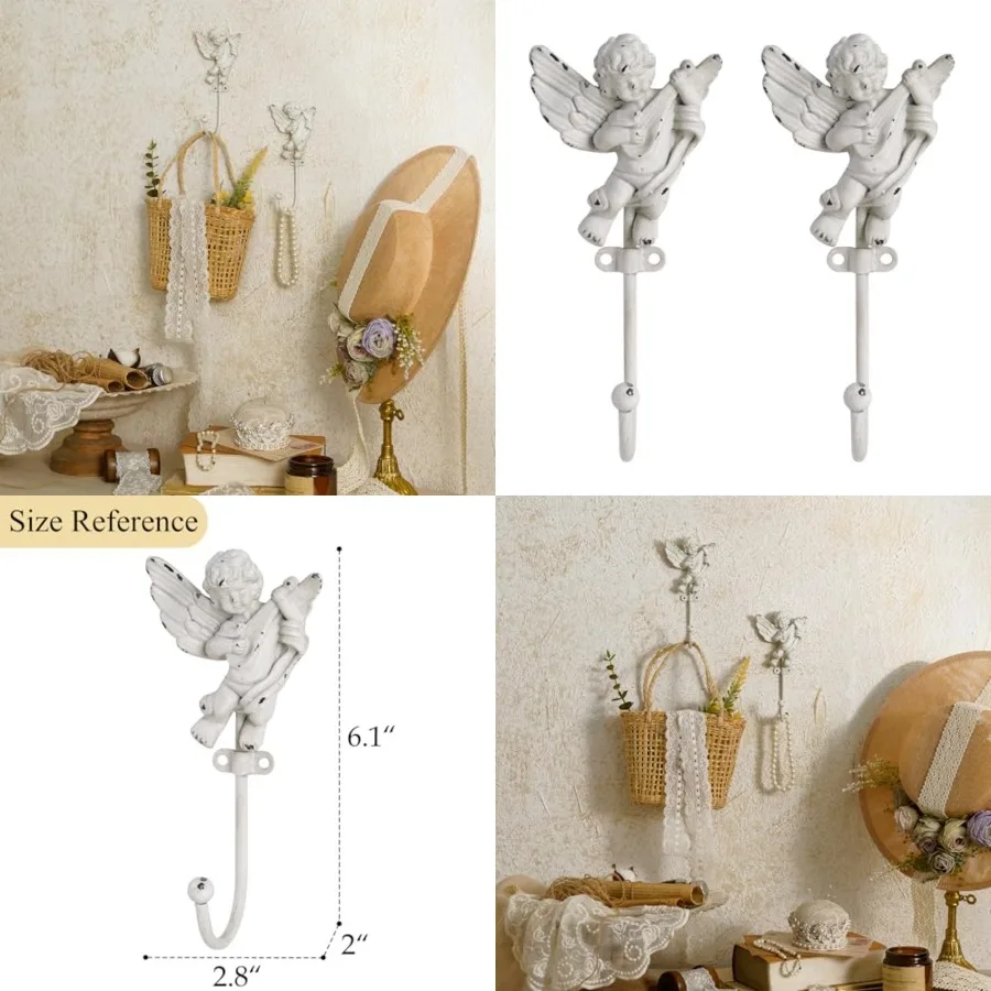 

2 шт., настенные крючки «Белый ангел» для домашнего декора, небесные вешалки для халатов в винтажном стиле, идеально подходящие для прихожей или стены спальни