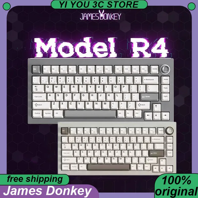 James Donkey Model R4 Mechanical Keyboard Wireless Tri-mode PBT RGB Hot Swap 81Keys Knob Gasket Customized Esports Keyboards