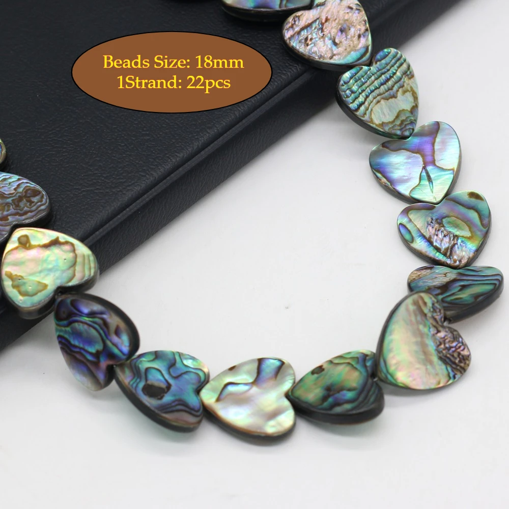 1 Strang Abalone-Muschel-Herz-Perlen, 16/18 mm, zum Schmuckbasteln, für DIY-Halsketten, Armbänder, Ketten und Ohrringe. – Detail 4