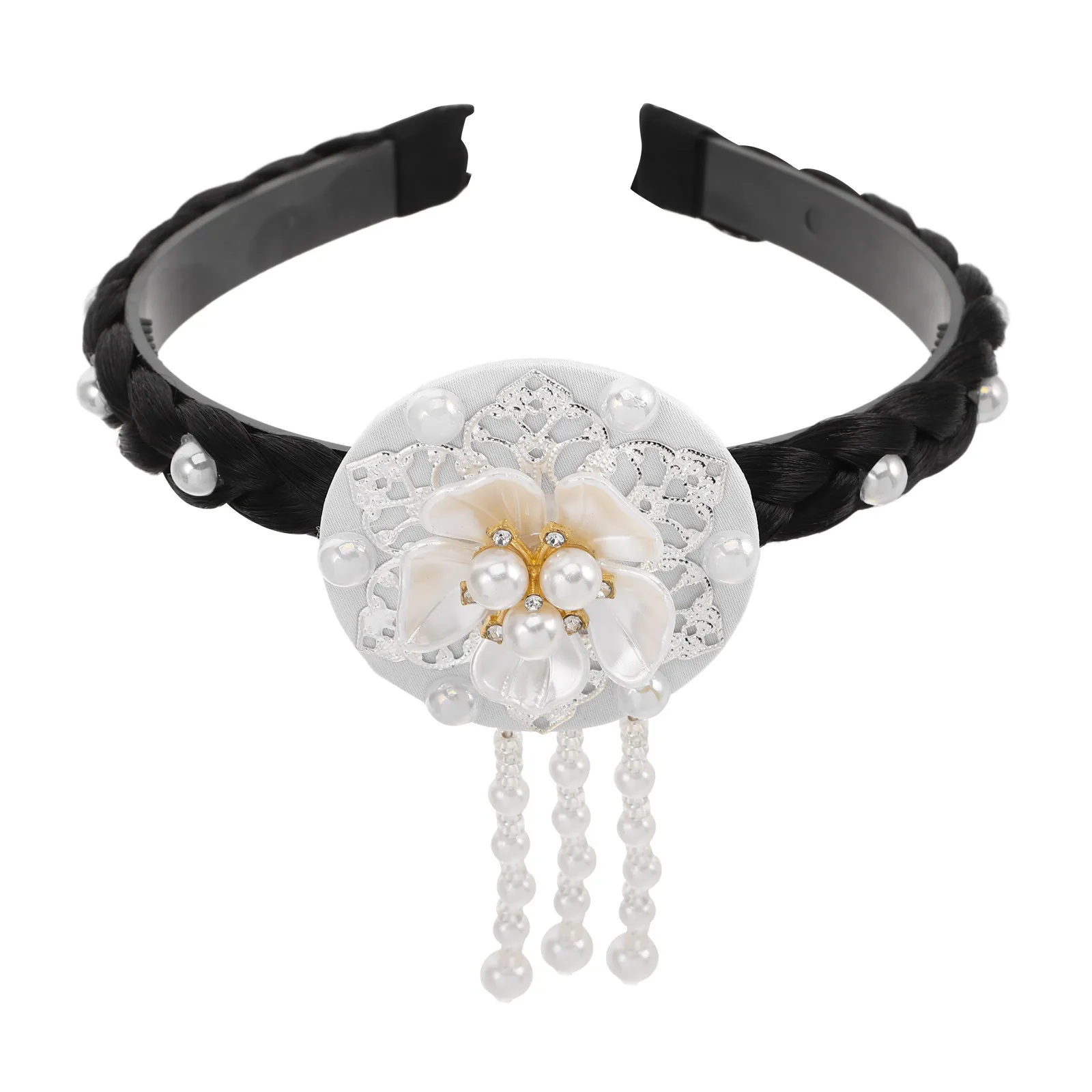 Korean Flower Headband with Tassel Embellished Hairband for Women Stylish Cultural Hair Jewelry for Stage Performances