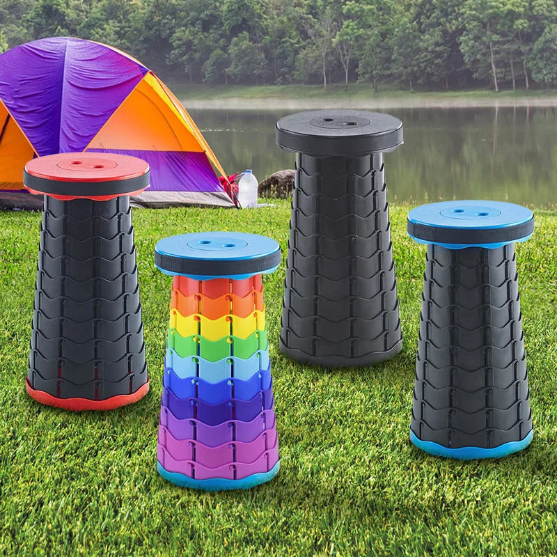 Collapsible Stool Portable Folding Stool for Fishing Telescoping Camping Stool Round Retractable Stool for Camping Hiking BBQ