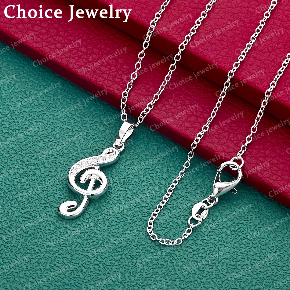 40-75cm 925 Sterling Silver Zircons Note Pendant Necklace For Women Creativity Gift Street All-match Party And Daily Wear