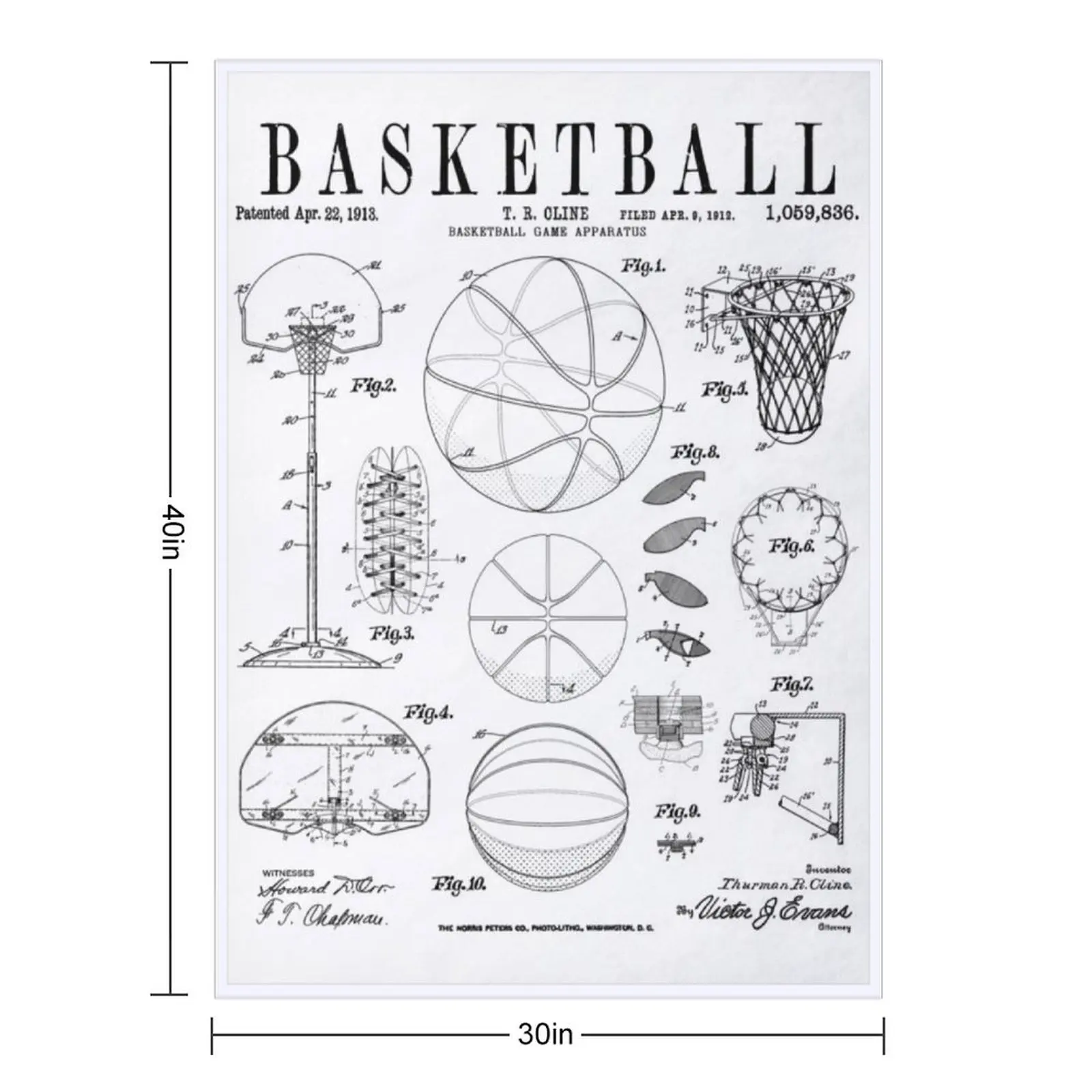 Basketball Old Vintage Patent Drawing Print Throw Blanket Heavy Luxury Brand Bed Fashionable Soft Plaid Blankets
