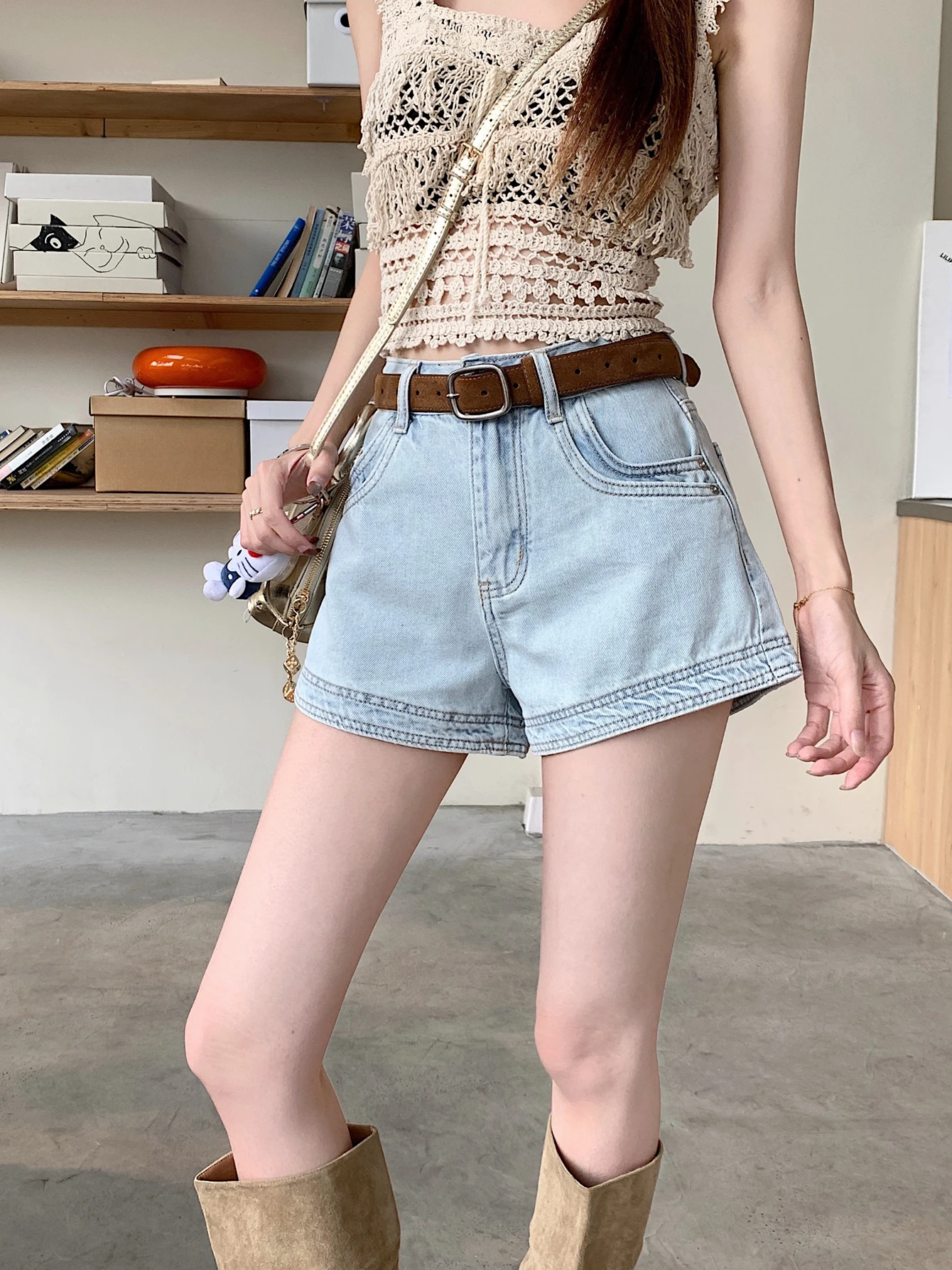 

Женские летние повседневные джинсовые шорты с высокой талией, женская уличная одежда, потертые синие короткие джинсовые шорты