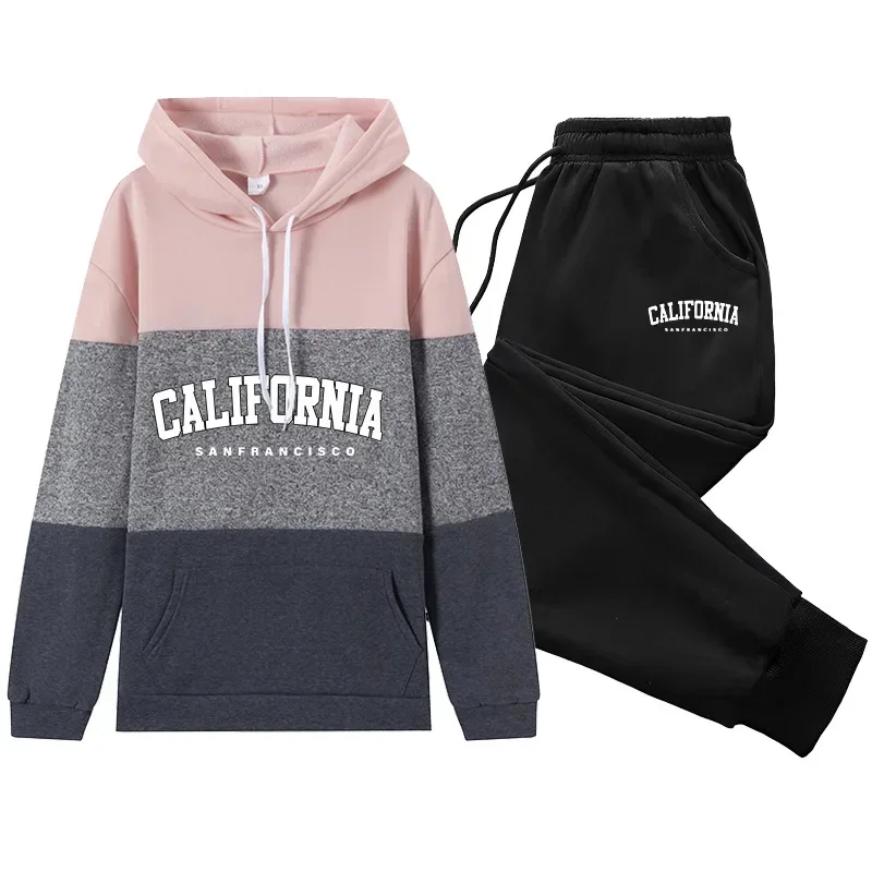 Sport Casual Women's Tracksuit Color Block Women Jogging Daily Single Piece Sweatshirt And Sweatpants Pullovers Hoodies Matching