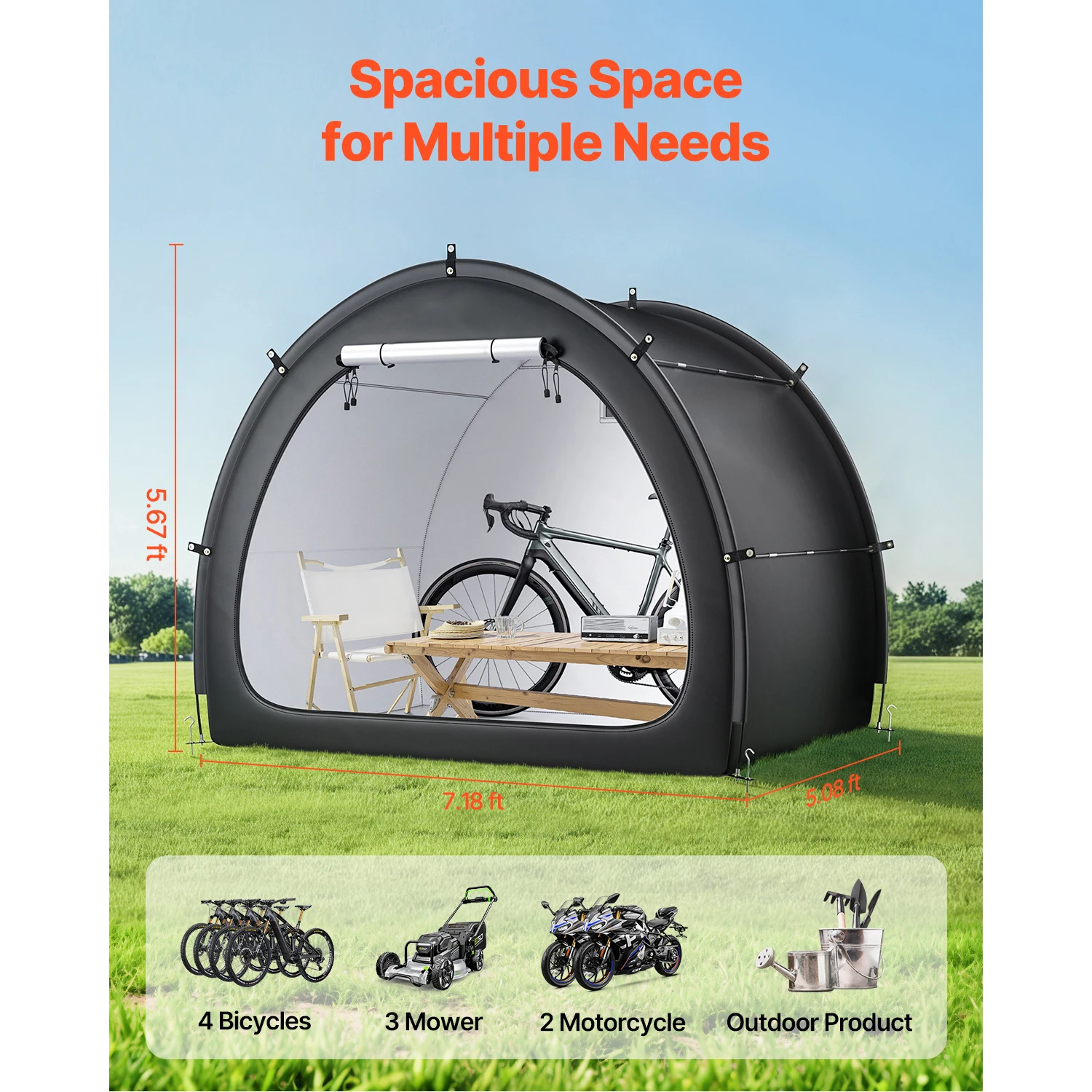 SucceBuy Bike Storage Tent Waterproof Outdoor Spacious Bike Storage Tent with Ventilated Window Strength Fiberglass for Bicycle