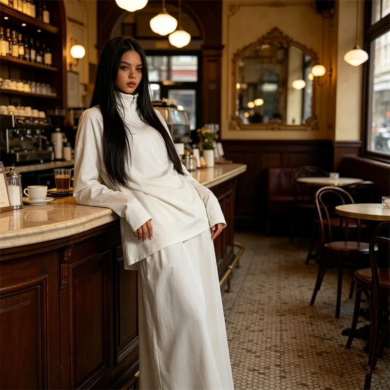 

2PCS Muslim Set Women Abaya Cotton Winter Co Ord Suit Dress Islam Clothing Top Shirt and Skirt Outfits Femme Musulmane Ensembles